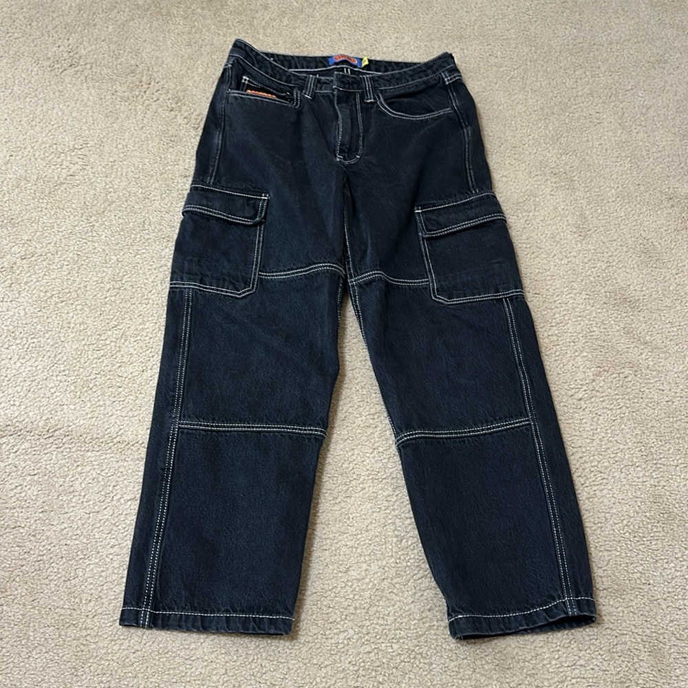 Empyre Loose Fit Black Denim Cargo Skate Jeans